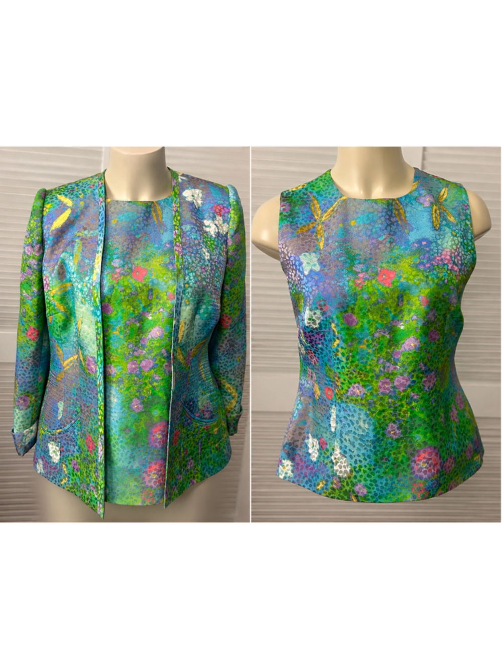 Vintage Fe Zandi Haute Couture Floral Jacket & Shell Set M